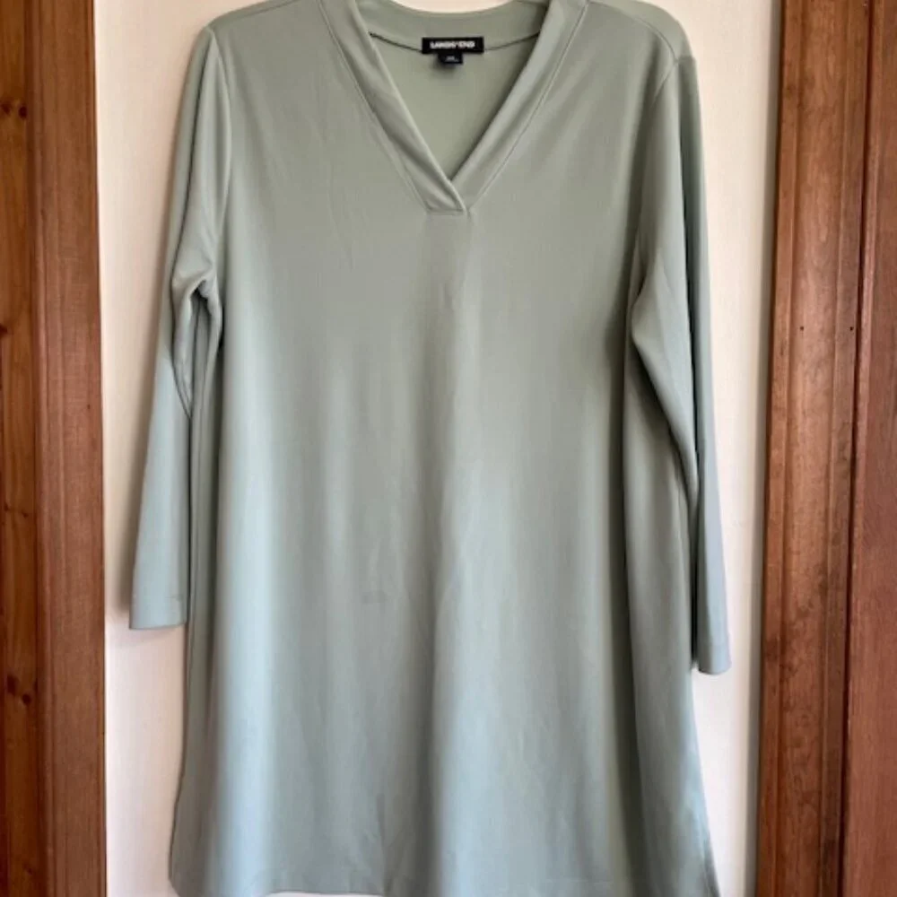 LAND'S END Sleep Shirt Nightgown Jersey Long Sleeve V Neck Green